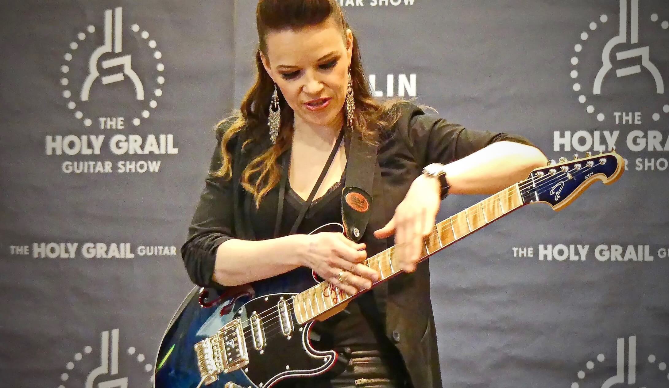 Erja Lyytinen with her Queen guitar prototype