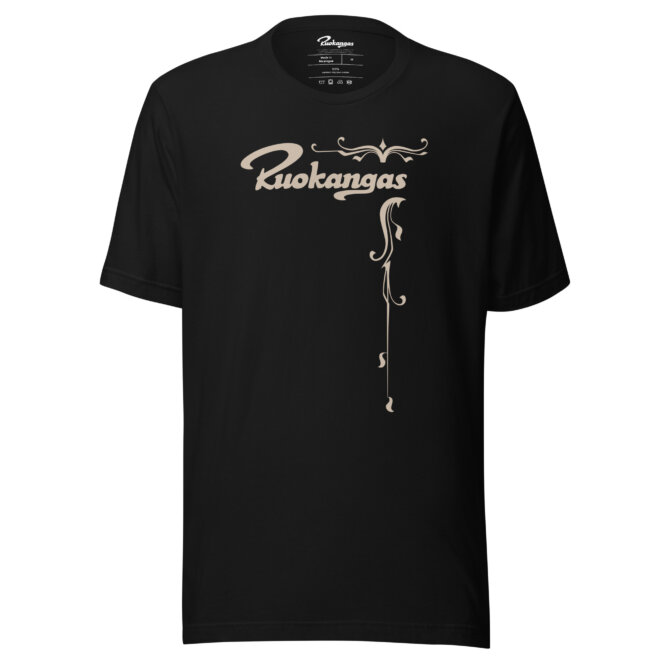 Black unisex t-shirt with Ruokangas logo